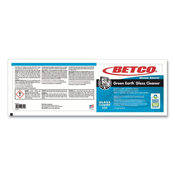 Betco® Green Earth® Glass Cleaner, 128 Oz Bottle, Case Of 4
