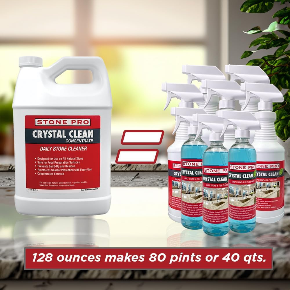 Stone Pro Crystal Clean – Surface Cleaner & Sealer, Concentrate 32 Oz Quart