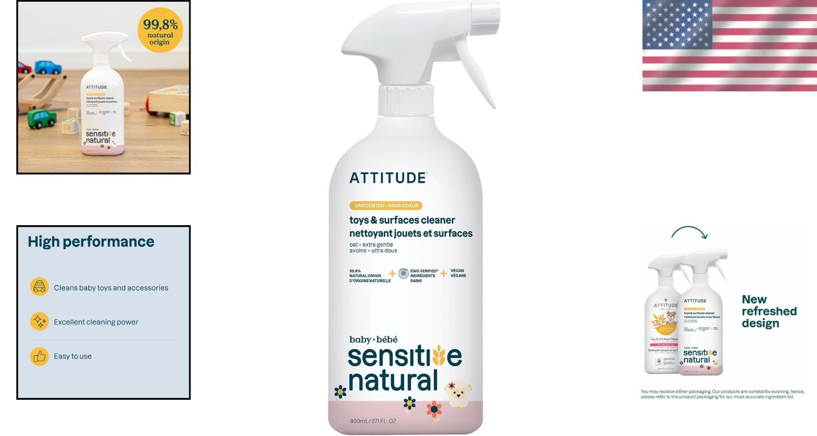 Gentle Multi-Surface Toy Cleaner Spray for Babies – 27.1 Fl Oz, Natural Formula