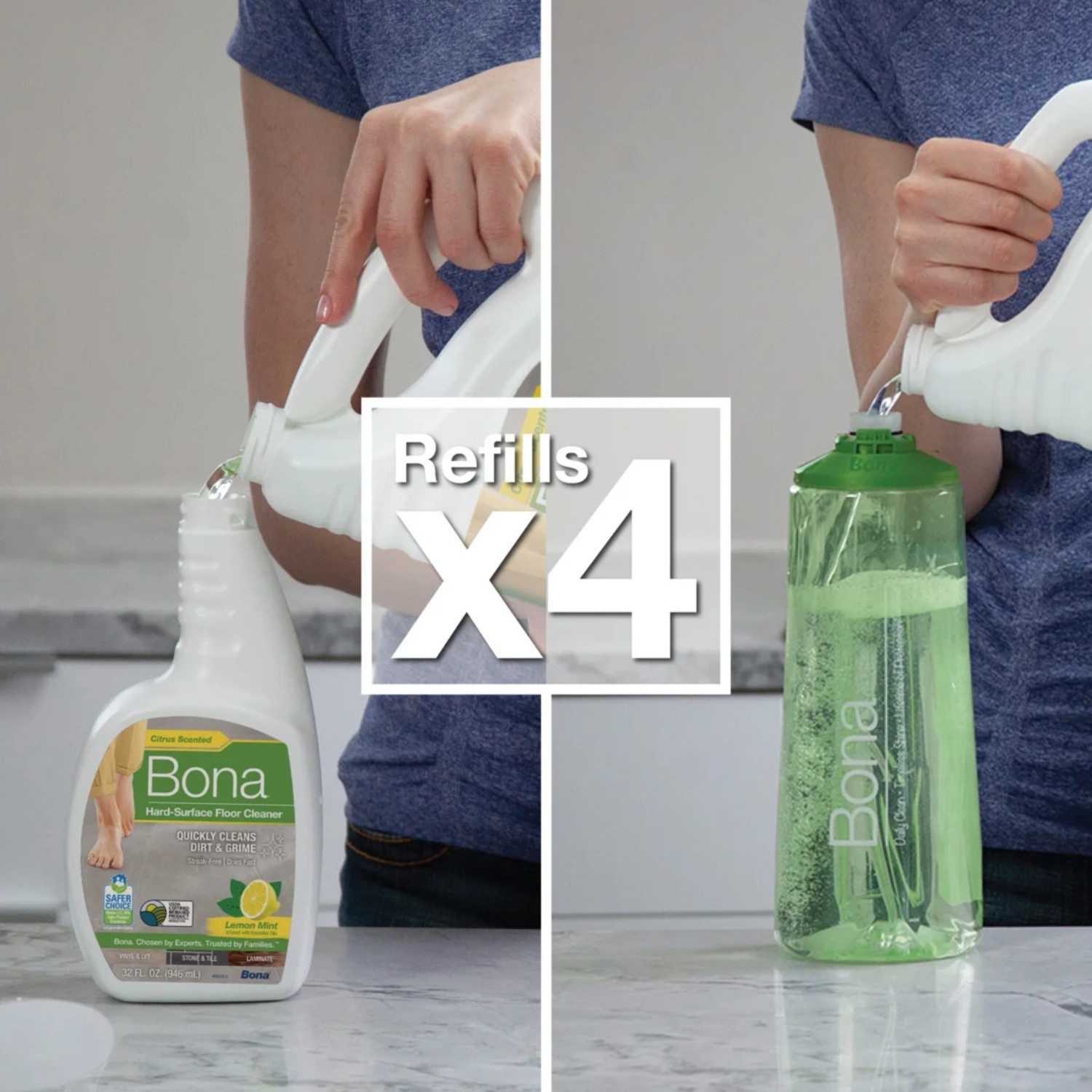 2 Pack Bona Hard Surface Floor Cleaner 128 oz Lemon Mint Deep Clean Power