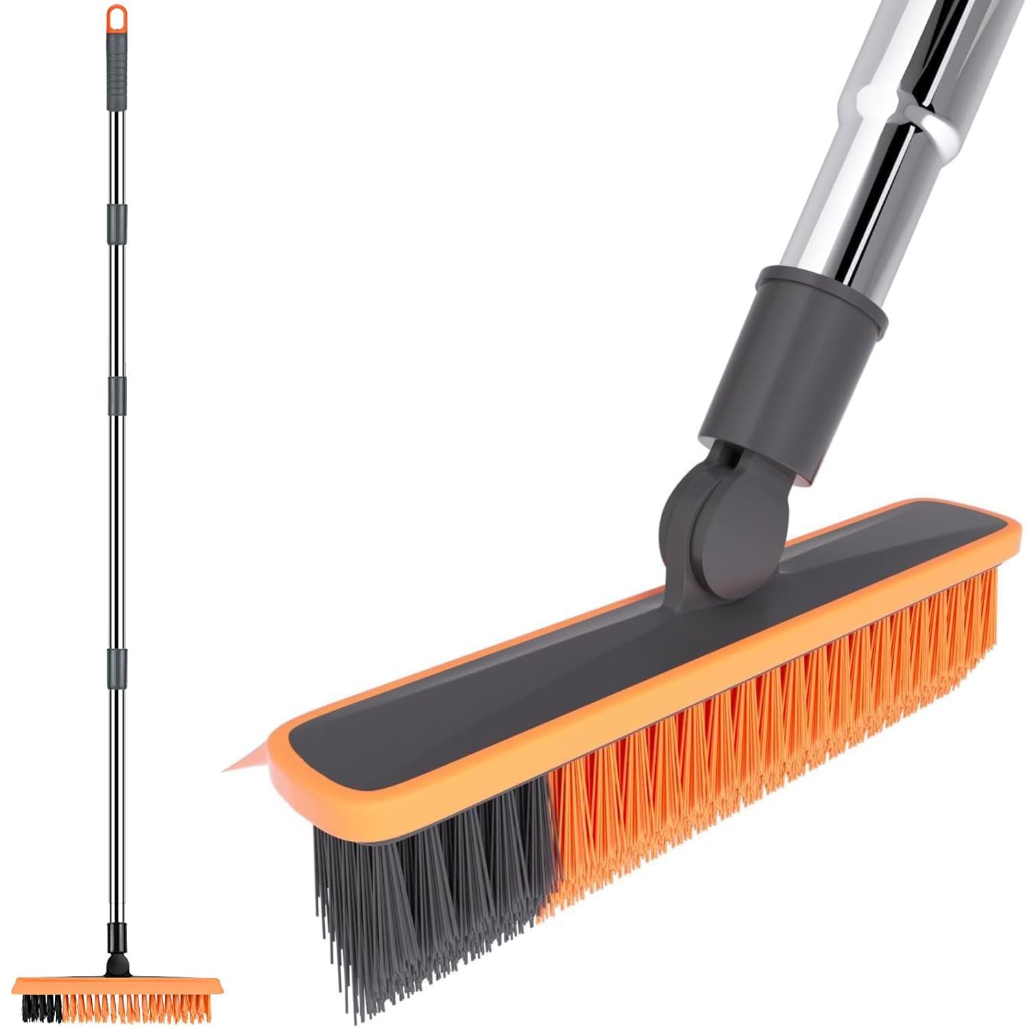 2 in 1 Floor Brush Scrubber with Long Handle Telescopic 3 Poles 61.8” Grout …