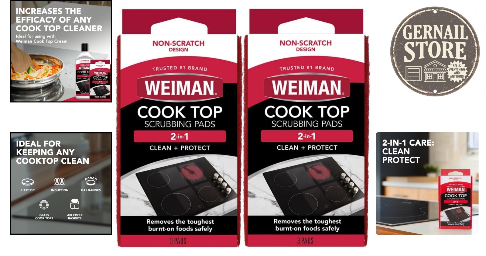 Weiman Cooktop Scrubbing Pads – 2 Pack, Low Odor, Perfect for Tough Residue