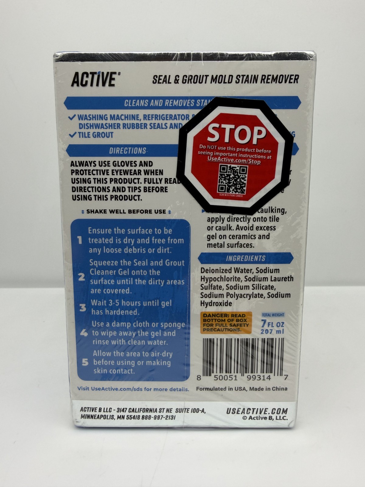 2 Pack ACTIVE Seal & Grout Mold Stain Remover Gel Cleaner 7 oz Each