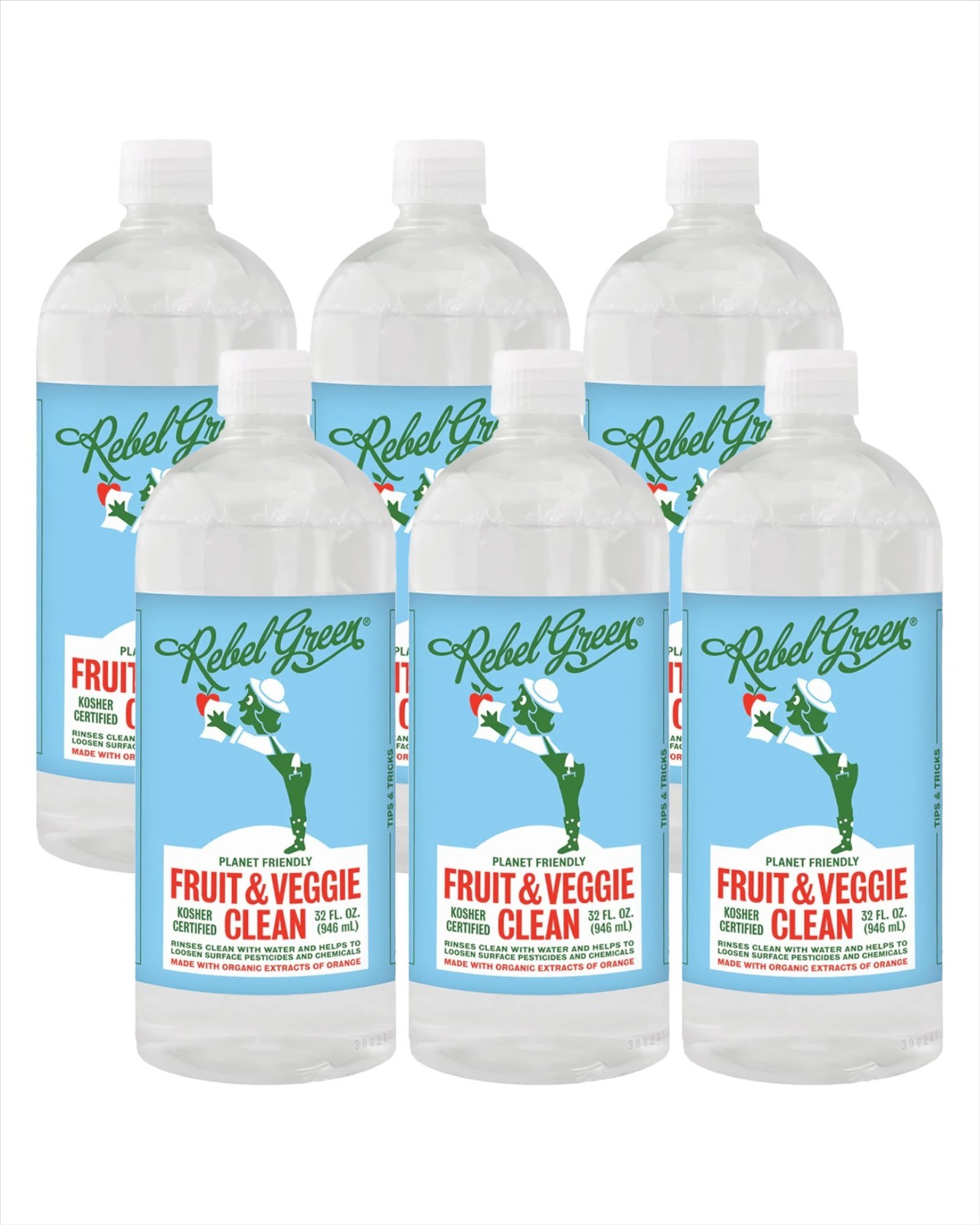 Natural Fruit & Veggie Wash Spray – Plant-Based Produce Cleaner – 34 oz, 6 Pack