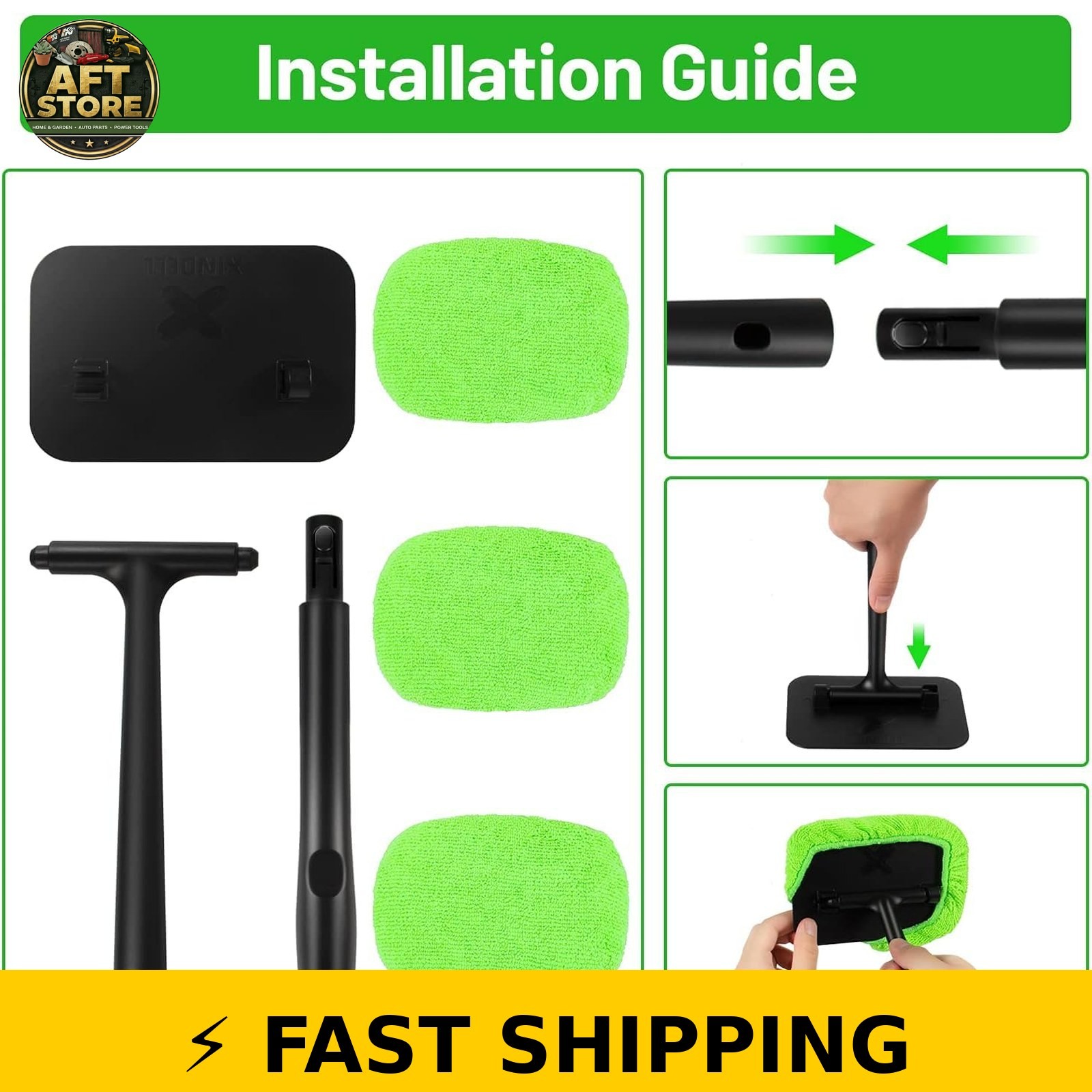 Xindell Windshield Cleaner Tool with 22″ Handle & Microfiber Pads