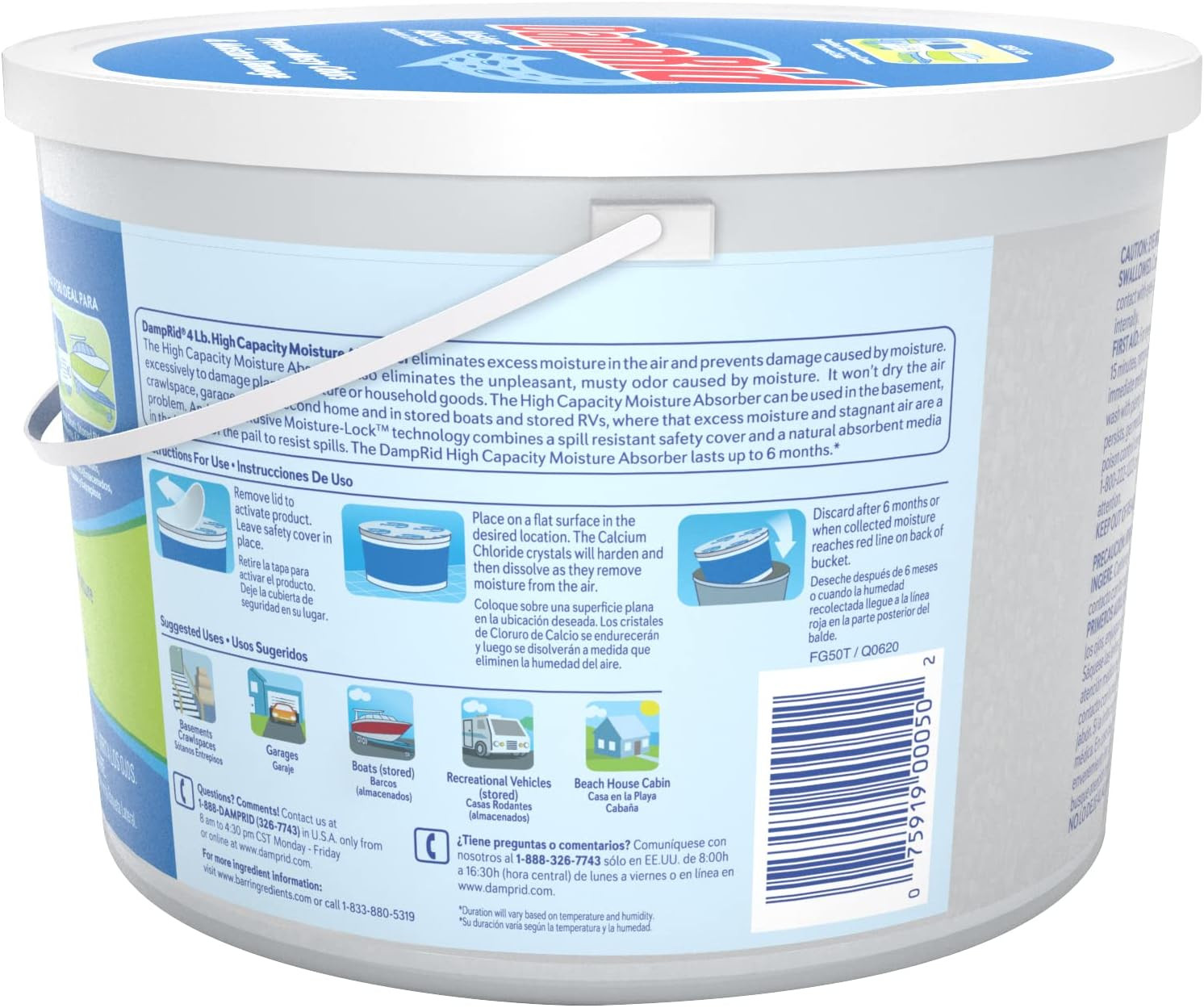 Damprid Moisture Absorber Hi-Capacity Bucket, 4 Lb., Fragrance Free, for Fresher