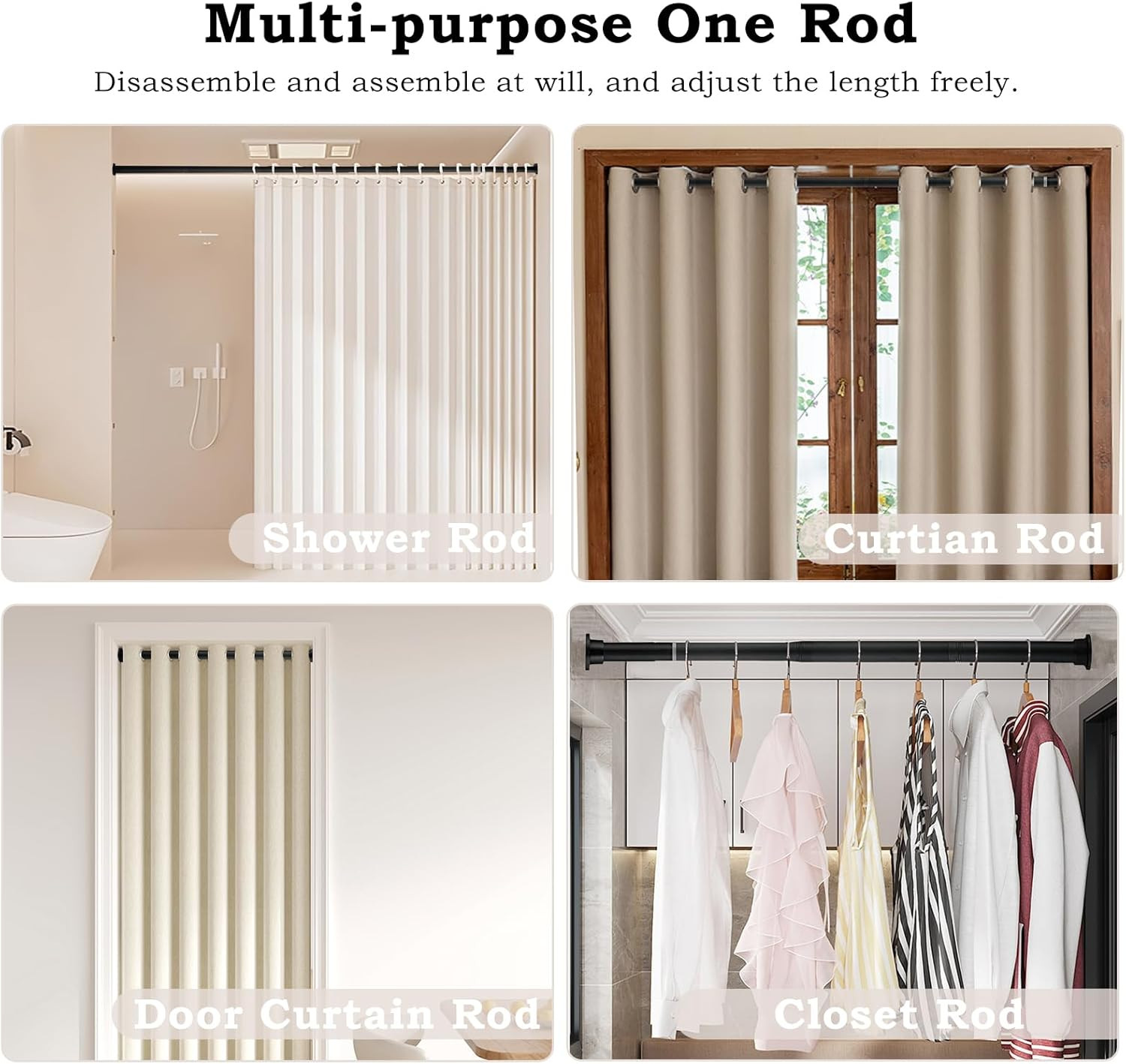 Shower Curtain Rod 31 to 49 Inch,Heavy Duty Adjustable Tension Rod No Drilling N