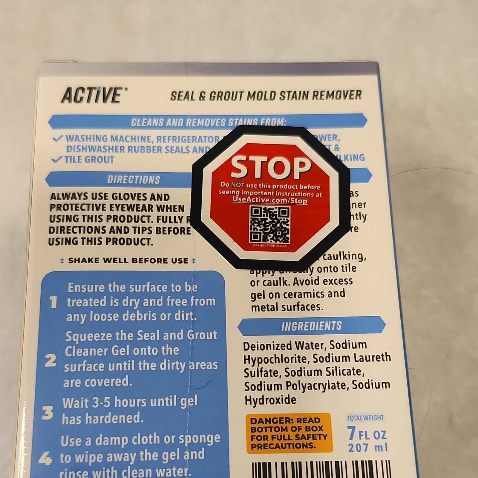 Active Gel Mold Stain Remover 7 oz for Washing Machine, Refrigerator, Tile Grout