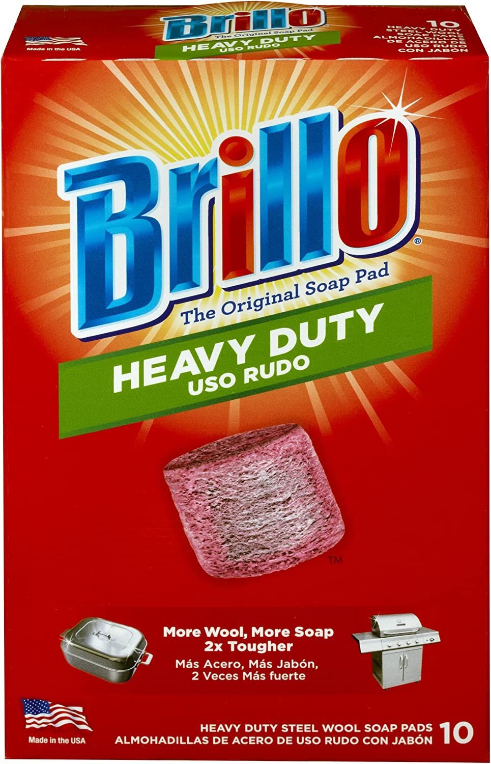 Brillo Heavy Duty Steel Wool Soap Pads, Original Red Scent, 10-Count