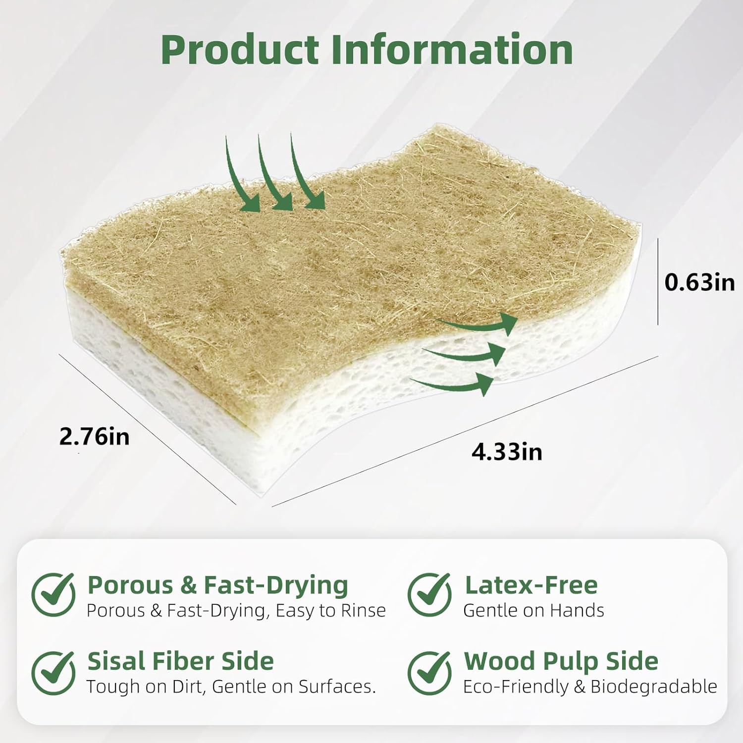 Kitchen Cleaning Sponges, Natural Cellulose Dish Sponge with Coconut Fiber