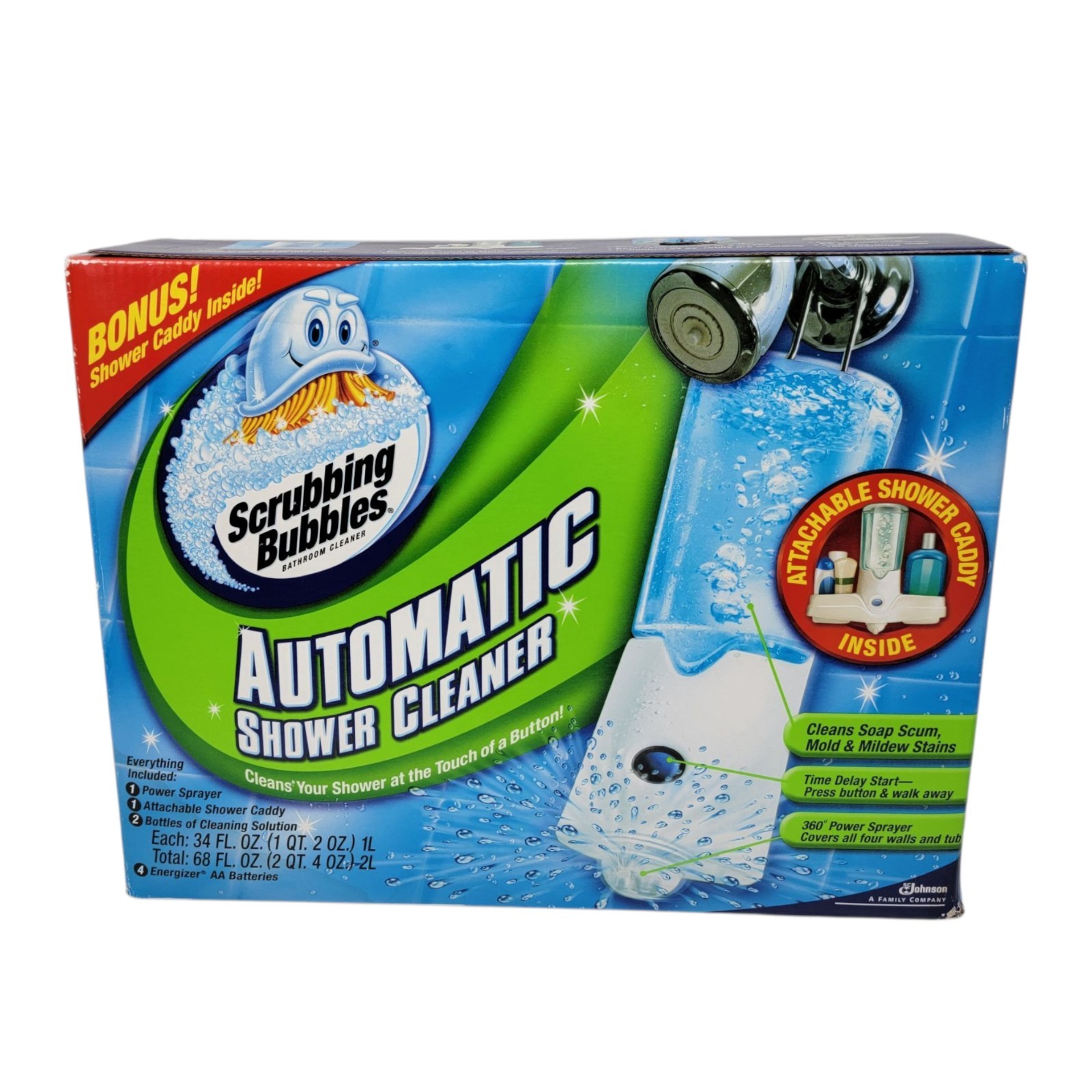 Scrubbing Bubbles Automatic Shower Cleaner Kit 2 Refills Shower Caddy READ New