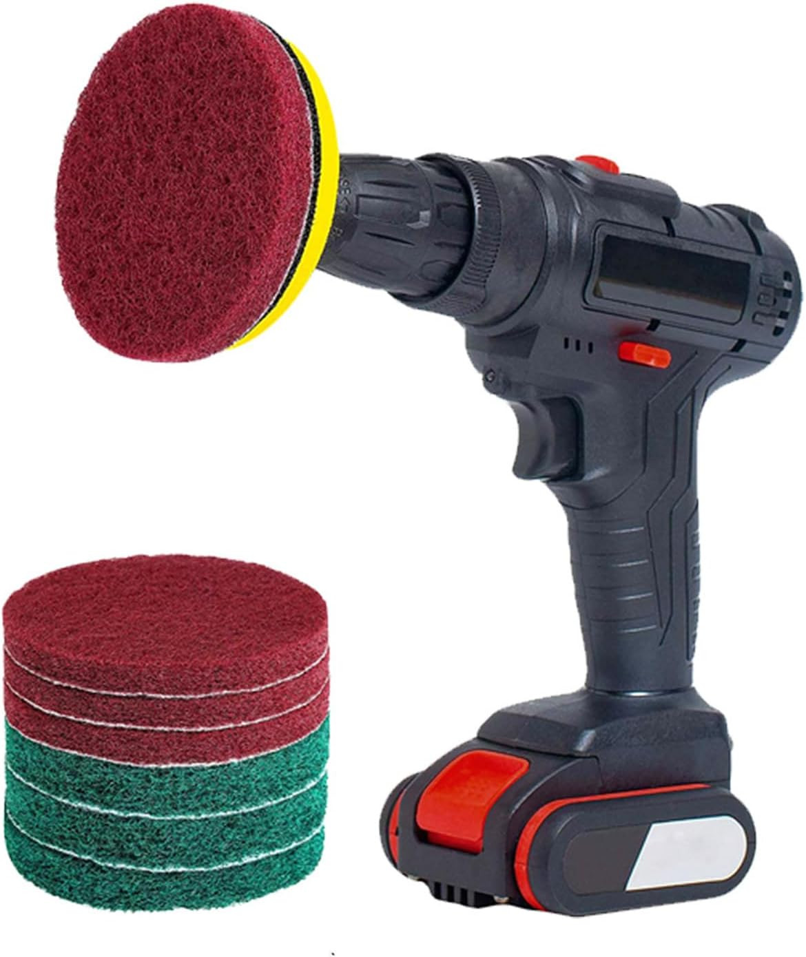4″ Drill Powered Scrubber Pad Set 6pc Scouring Pads & Holder for Tile Grout Floo