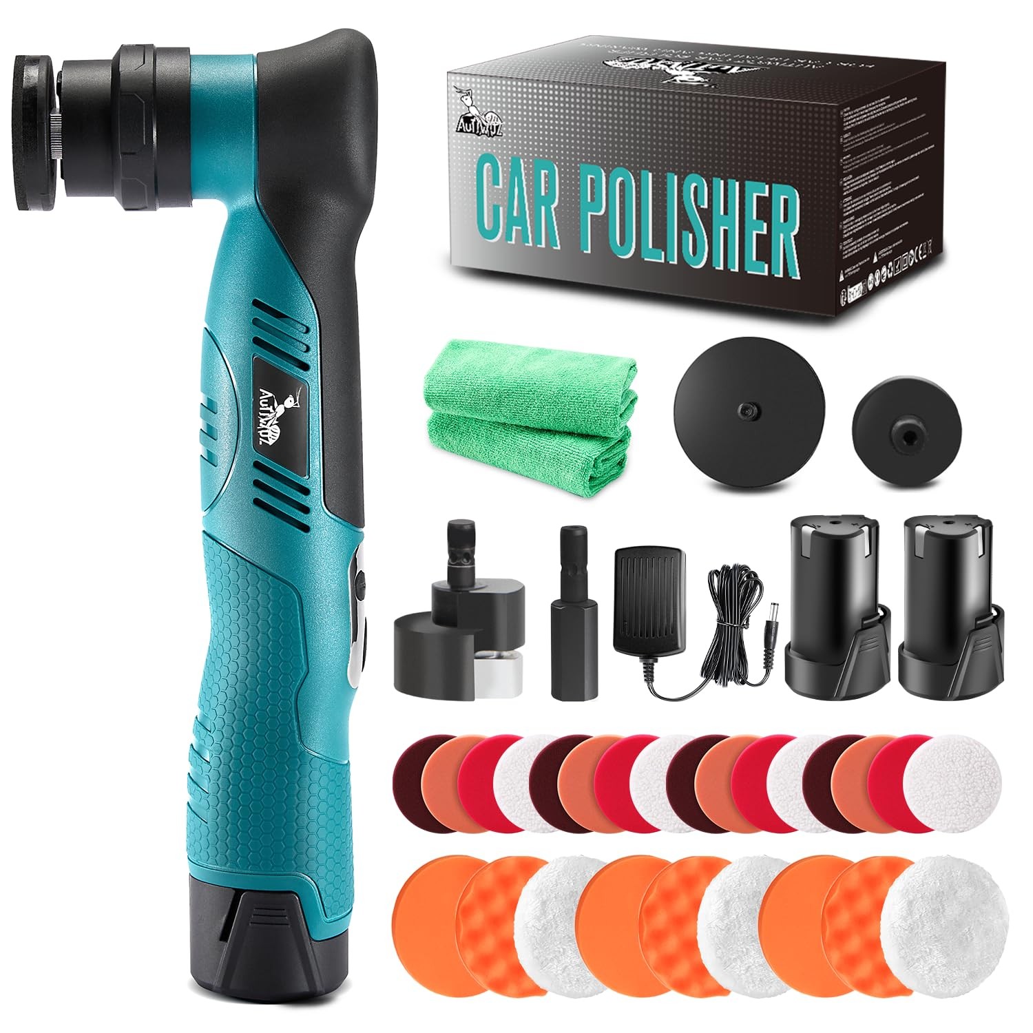Cordless Mini Car Polisher Buffer, 6 Speeds, 2x 2000mAh, Orbital Rotary Polisher
