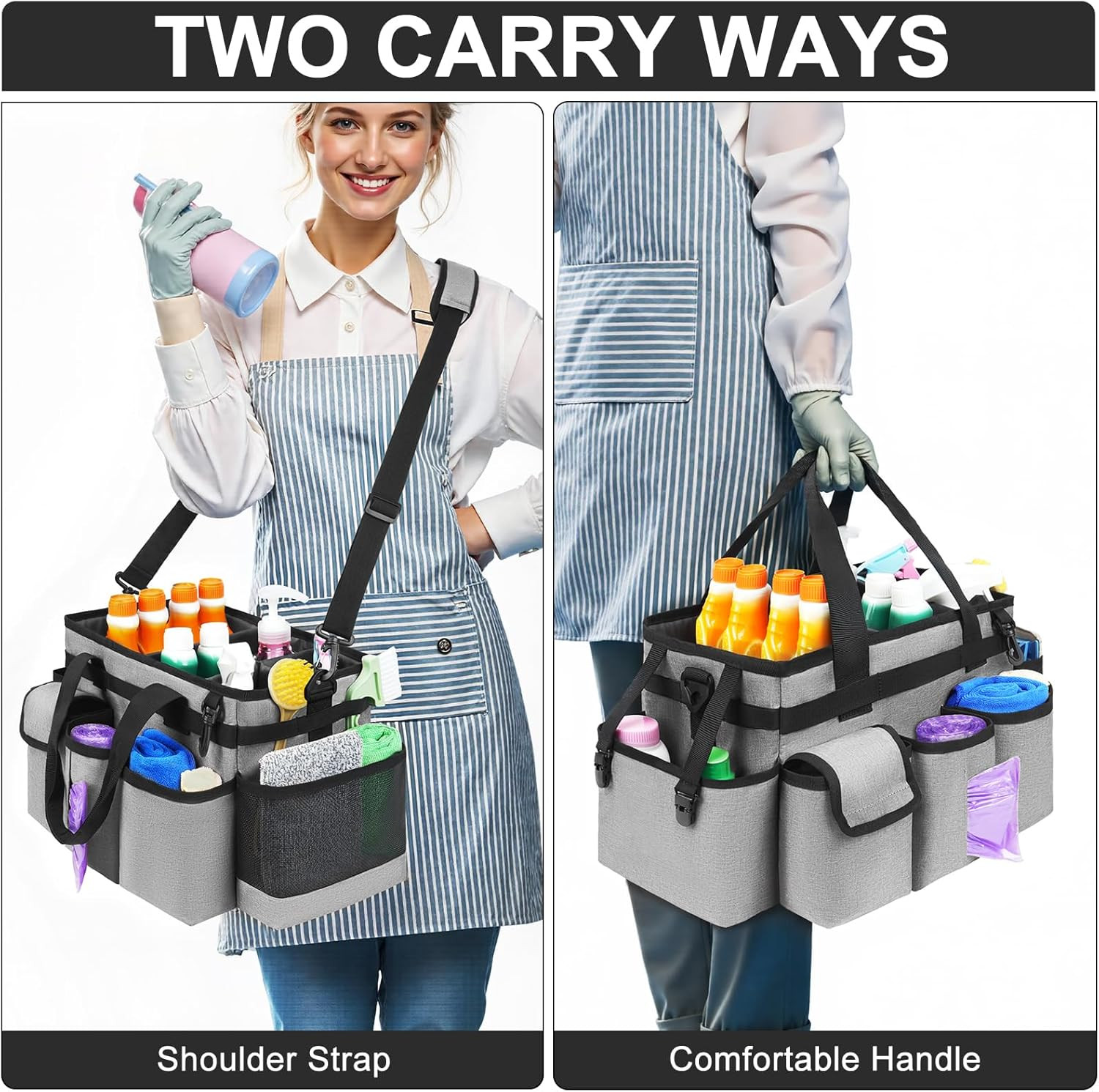 Cleaning Caddy,Cleaning Bag for Housekeepers,Cleaning Supplies Organizer with Ha