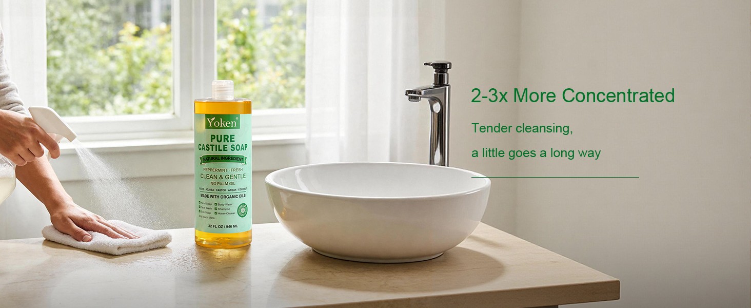 Peppermint Castile Soap Liquid 8 OZ, Made with Certified Organic Oils, Gentle