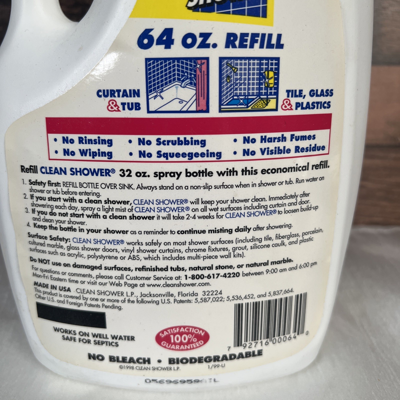 Vintage 1998 NOS Clean Shower 64oz Refill Jug -USA –