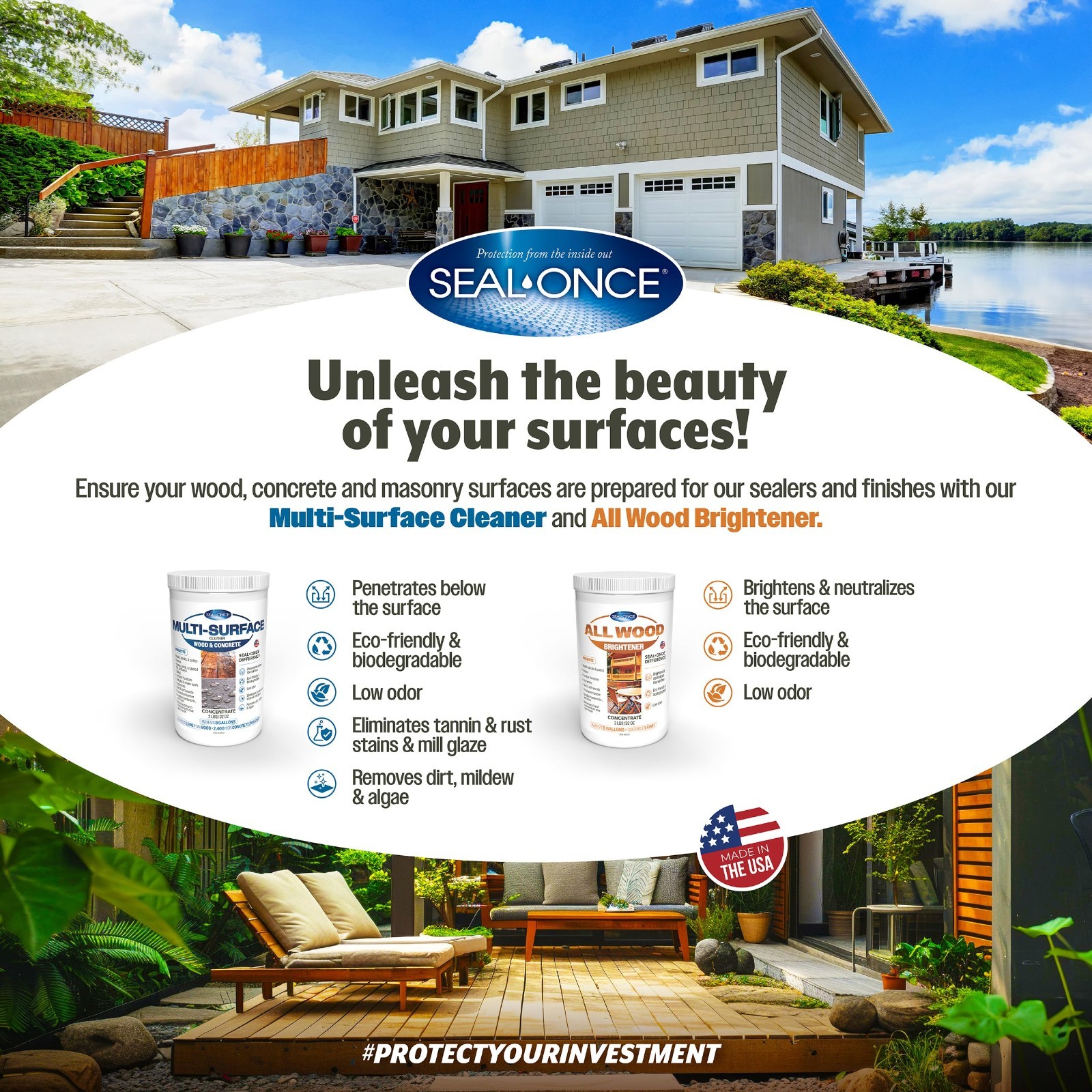 Multi-Surface Cleaner Concentrate for Wood & Concrete – 1 lb, Cleans & Enhances