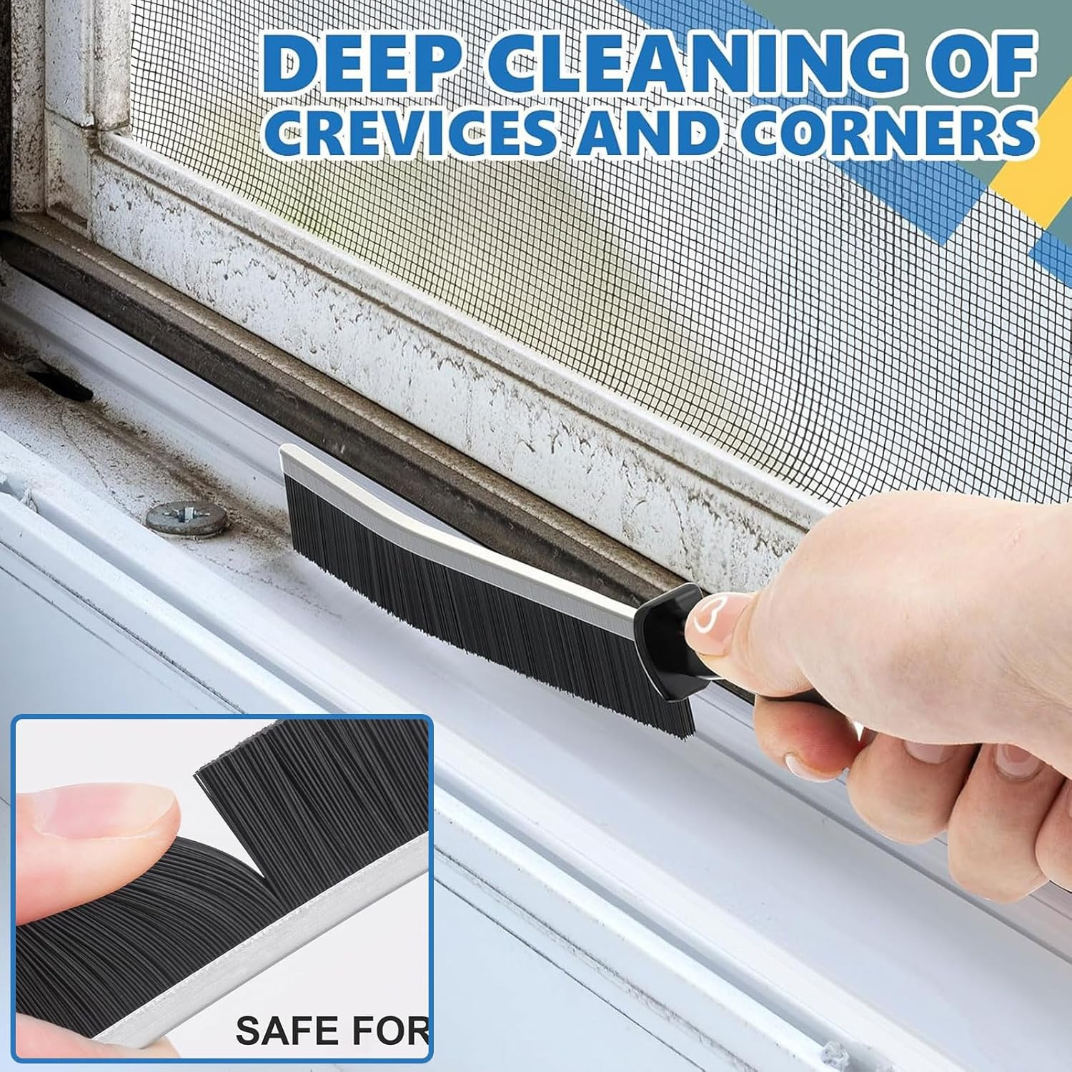 Crevice Cleaning Brush Set (12 Pack) – Hard Bristle Gap Cleaning Tool for Window