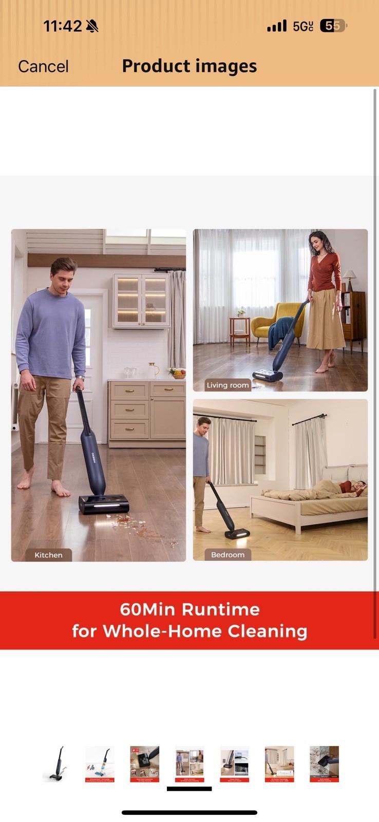 HIZERO F600 Hard Floor Cleaner with Headlight Self-Cleaning Roller Triple Brush