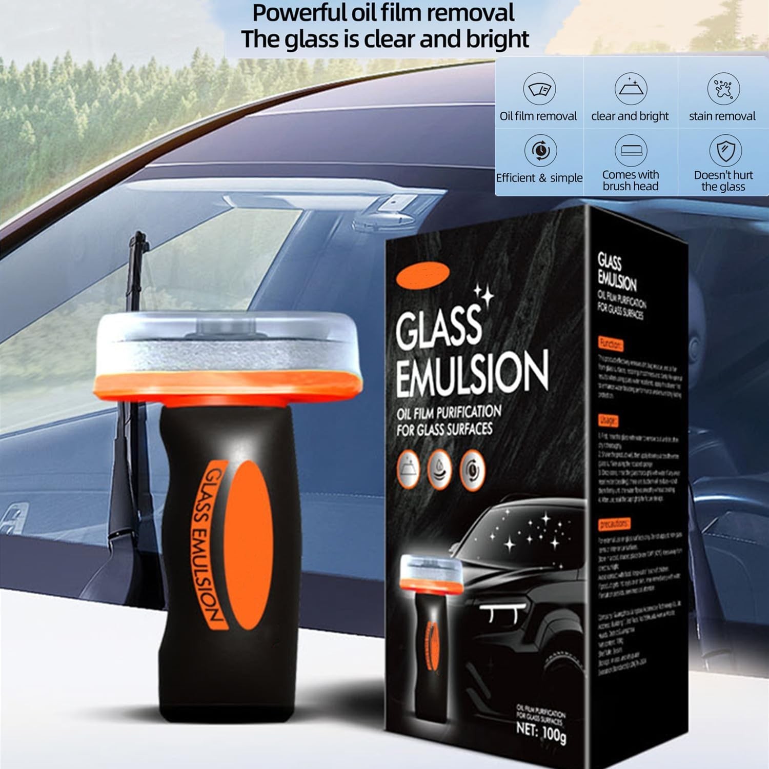 Glass Emulsion Cleaner,Handle Oil Film Remover,100ml w/ Brush Head