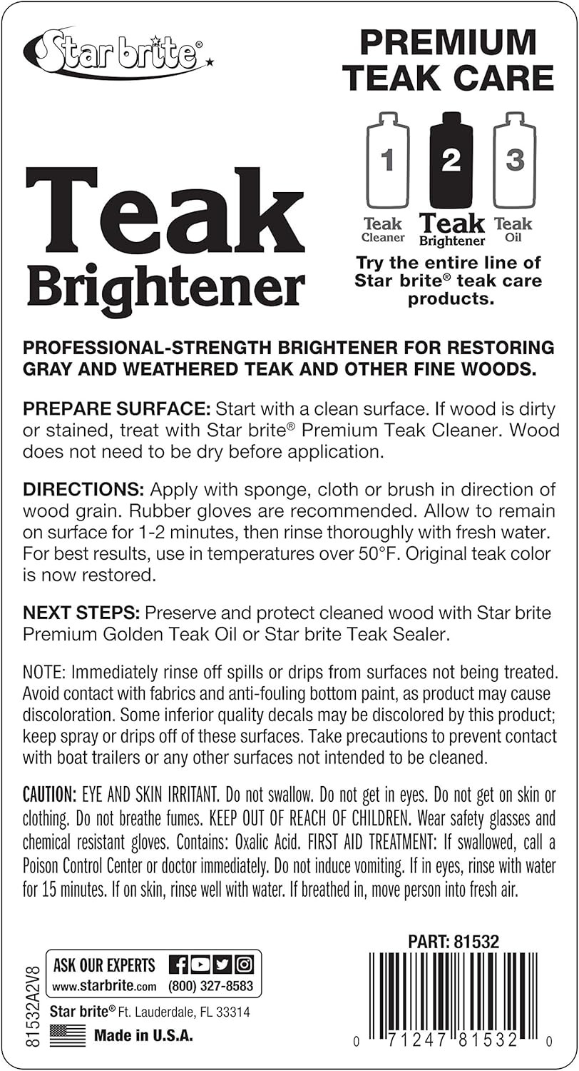 Premium Teak Brightener – Enhances Natural Wood Grain & Restores Tone & Color Wh