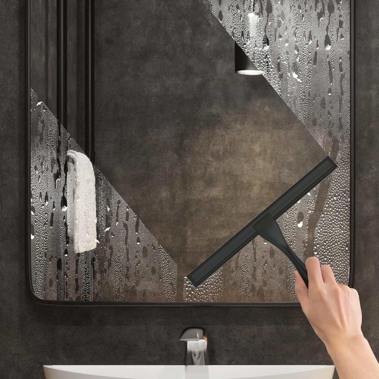 All-Purpose Stainless Steel Shower Squeegee Shower Glass Door W/ Adhesive Hook