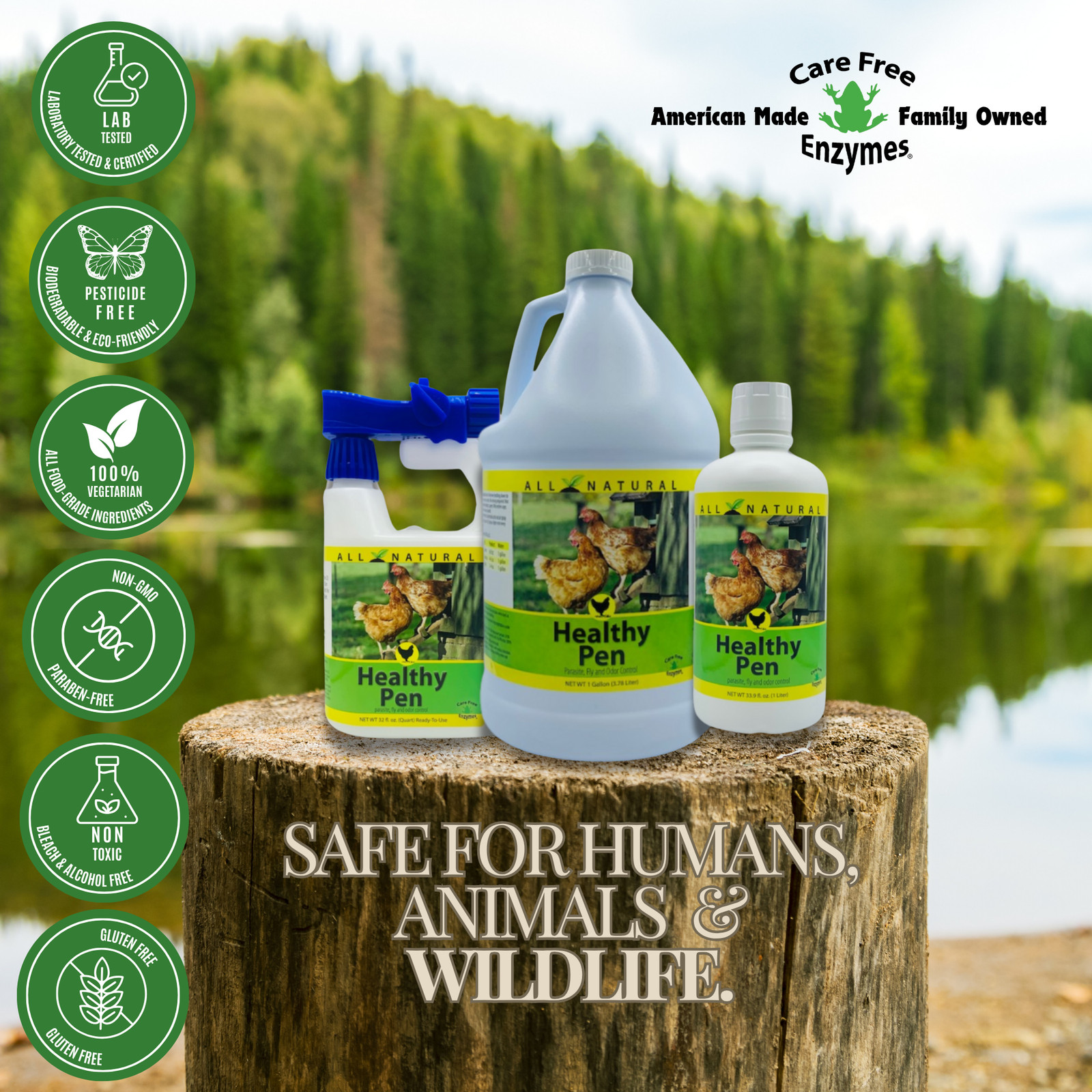Natural Chicken Coop Cleaner & Deodorizer | Healthy Pen | 32 oz, 33.9 oz & 1 Gal