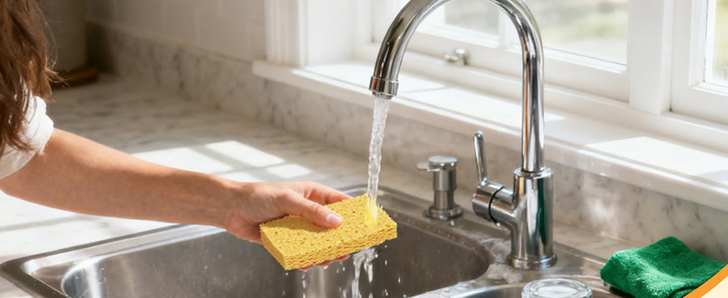 Cellulose Sponges,Heavy Duty Scrub Kitchen Sponge No Scratching,Pop Up Eco DIY