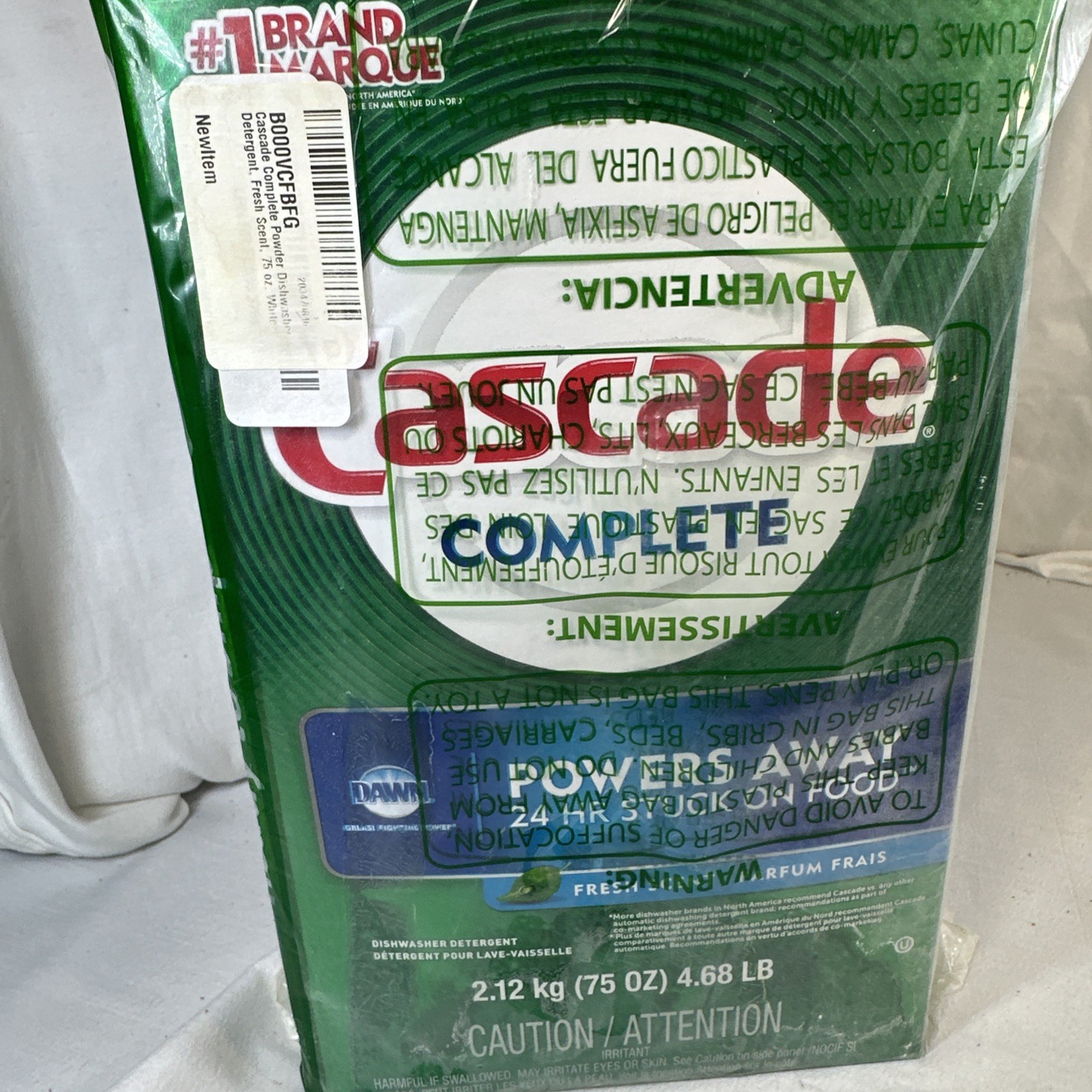 Cascade Complete Powder Dishwasher Detergent, Fresh Scent, 75 oz, White