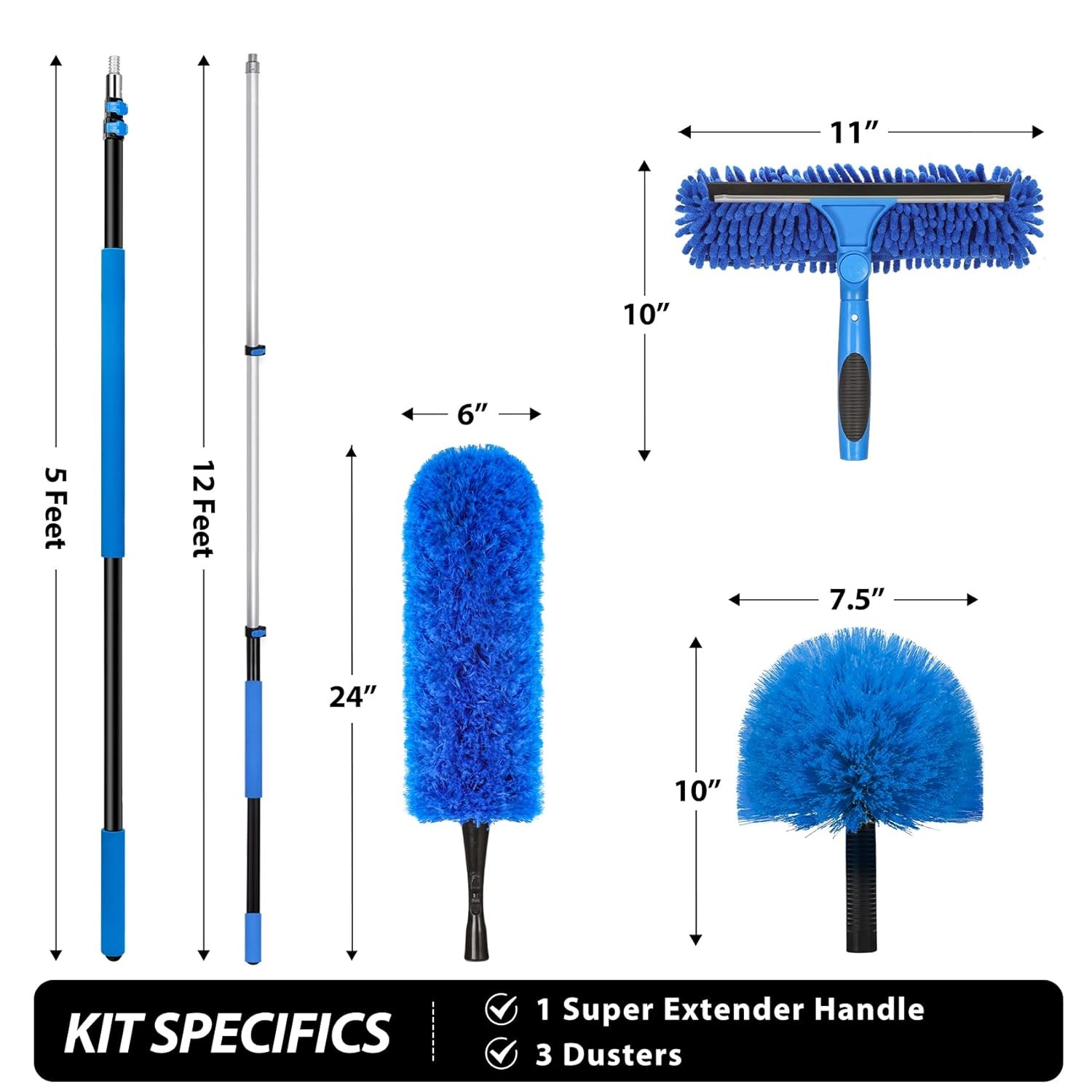 Extension Pole Duster Kit 5-12 Ft High Reach Cobweb Ceiling Fan Duster Wand