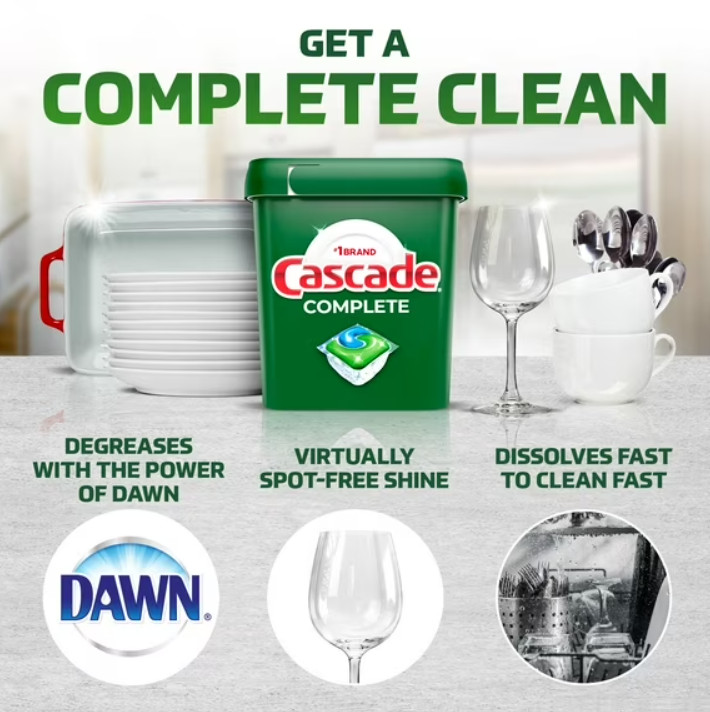 Cascade Complete Dishwasher-Pods ActionPacs Detergent Tabs Lemon 78 Count