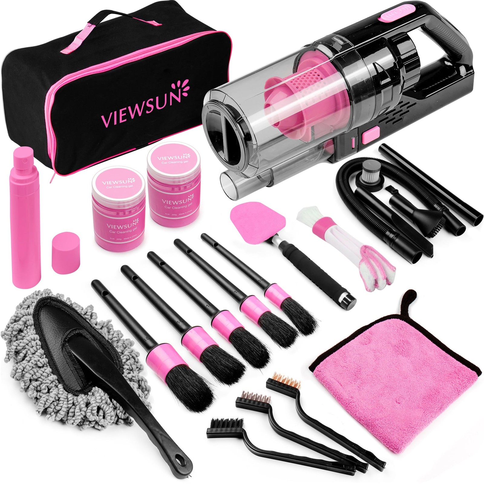 17Piece Car Cleaning Kit with Handheld Vacuum, Detailing Brushes & Gel