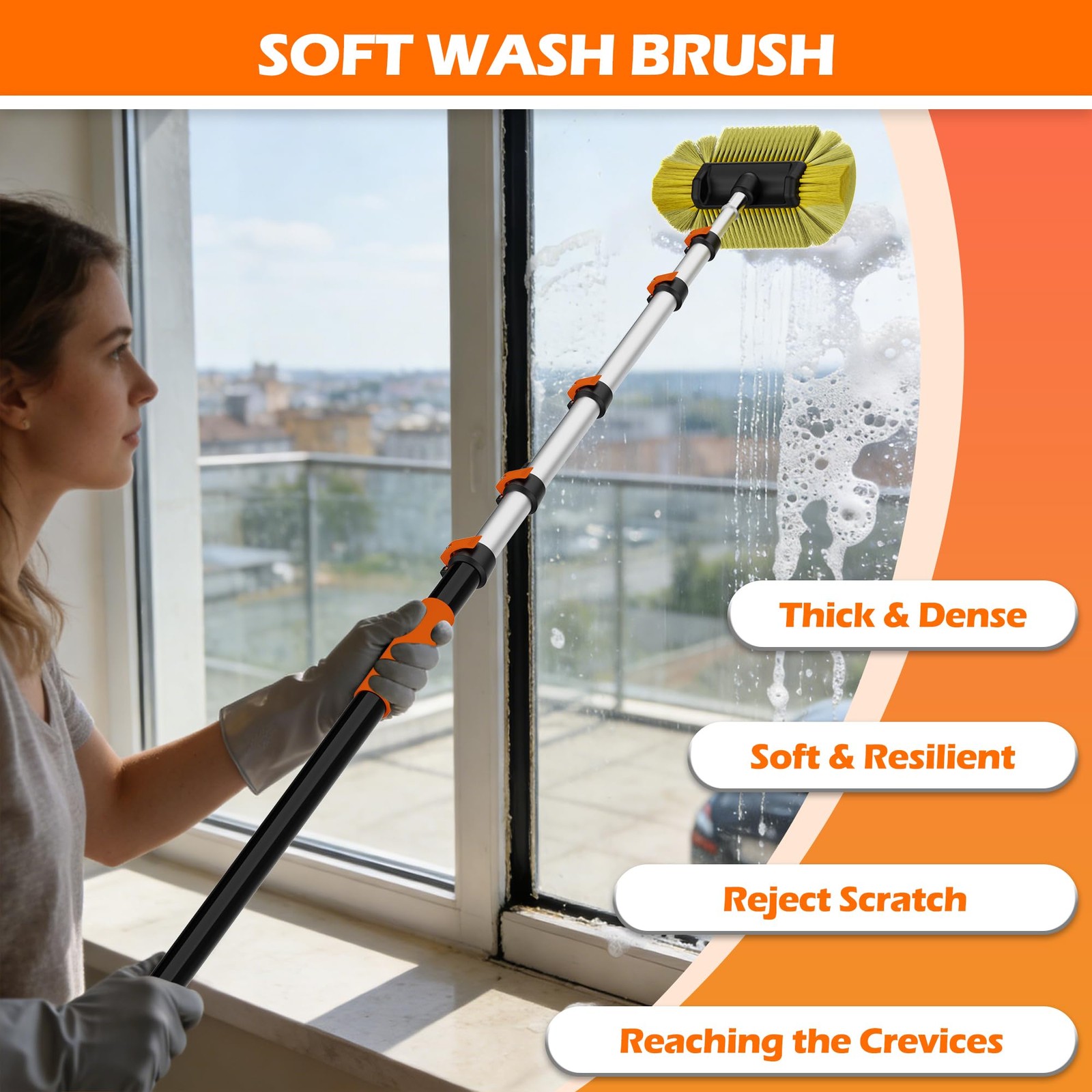 14FT Car Wash Brush with Long Handle, 12-Inch Soft Bristle Car Cleaning Brush…