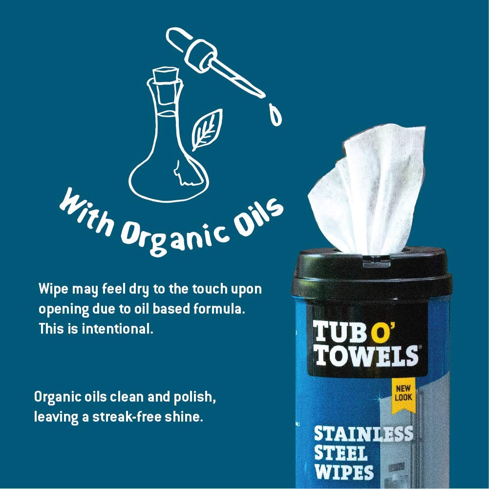 Tub O’ Towels Heavy Duty Stainless Steel Cleaner Wipes 2 Pack – 40 Count Clea…
