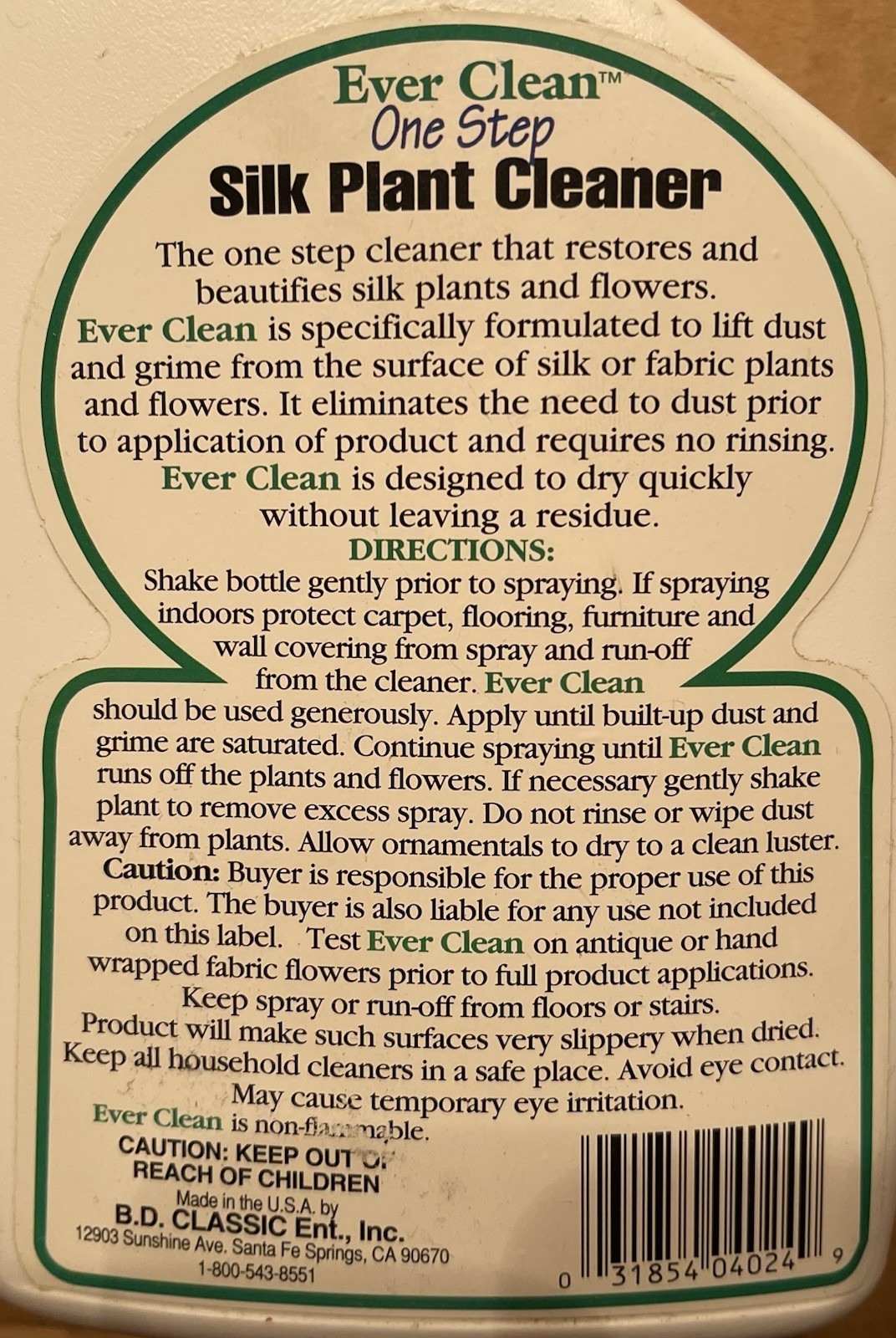 EVER CLEAN ONE STEP SILK PLANT CLEANER SPRAY 24 OZ BOTTLE VINTAGE NEW OBSOLETE