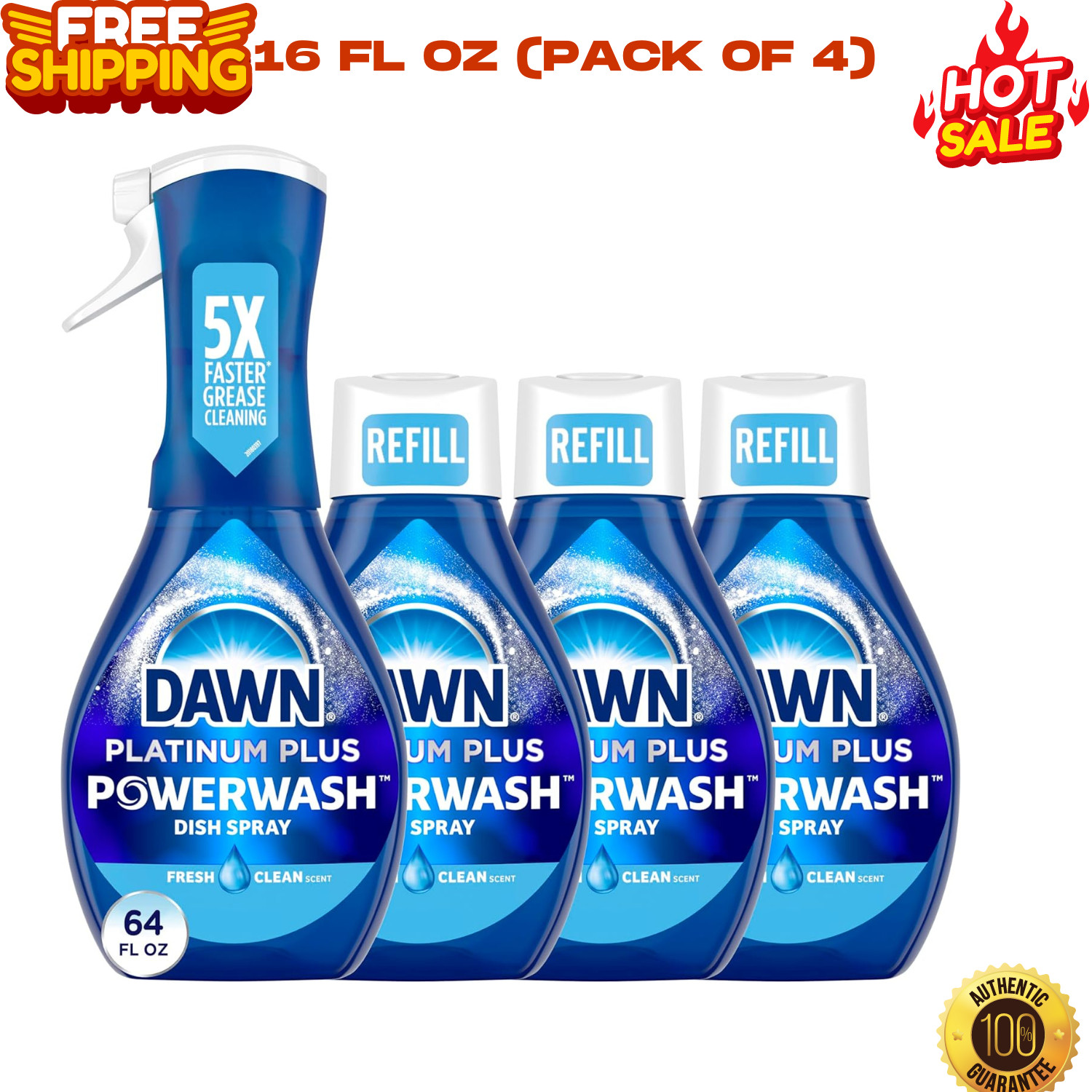 4 Dawn Platinum Powerwash Dish Spray, Dish Soap, Fresh Scent Bundle 16 Fl Oz