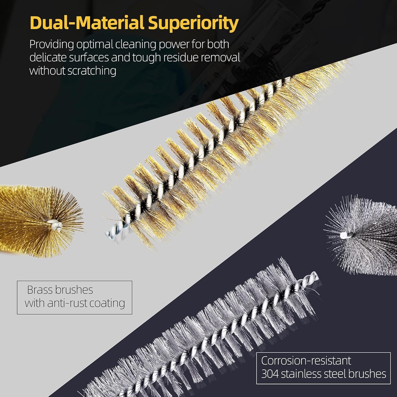 16Pcs Stainless Steel & Brass Wire Tube Brushes Bottle Brush Set,12″ Long Wir…