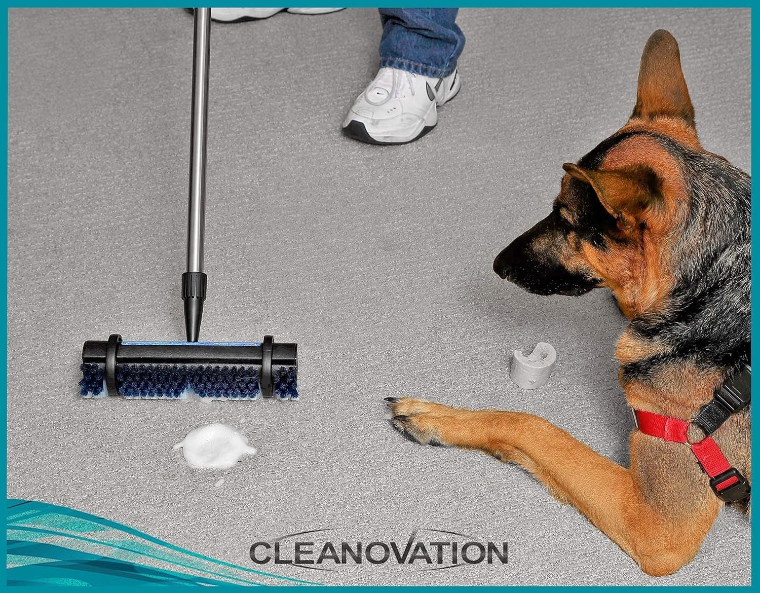 Ergonomic 2-in-1 Carpet Scrubber with Long Handle & Stain-Removing Shampoo