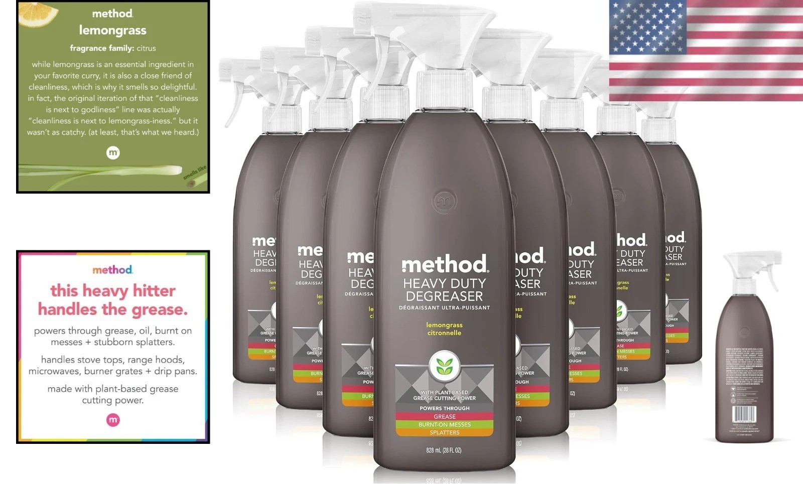 Heavy Duty Lemongrass Degreaser Spray – 28 Oz Pack of 8 for Kitchen Perfection
