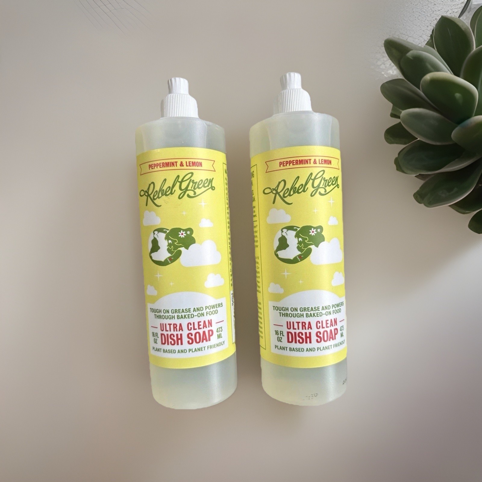 Rebel Green Dish Soap Peppermint Lemon 32 oz (2 x 16 oz) Sulfate Free Vegan