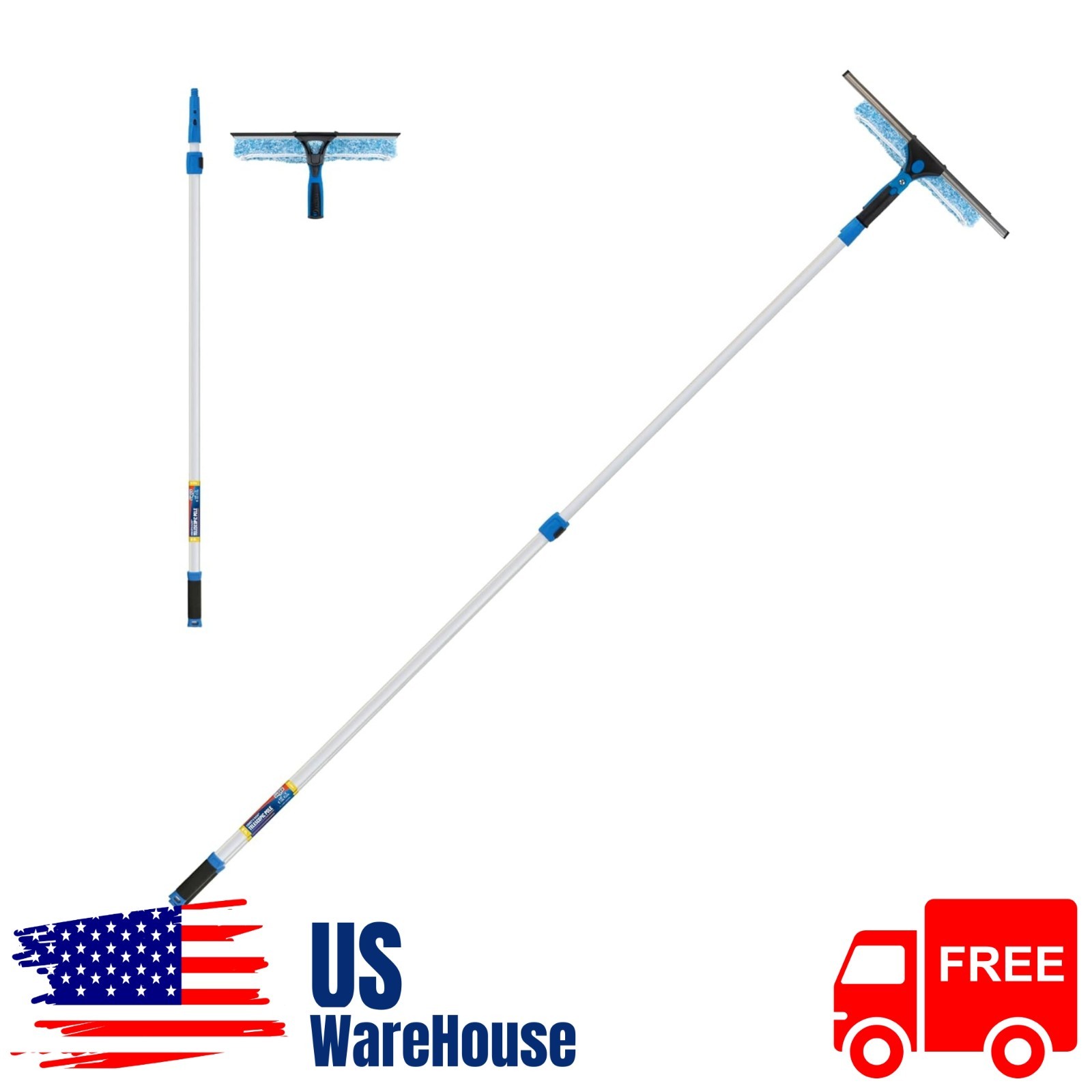Professional 2-in-1 Squeegee & Scrubber – 14” Window Cleaning Tool & 8’ Connect