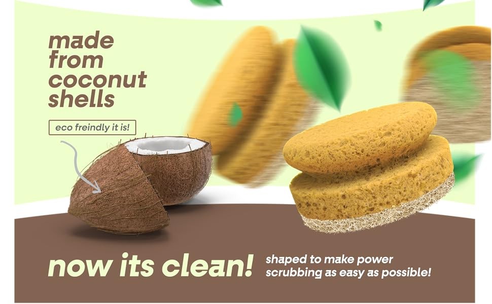 Natural Scouring Pads, Eco Friendly Scrubbing Sponges for Kitchen Cleaning and