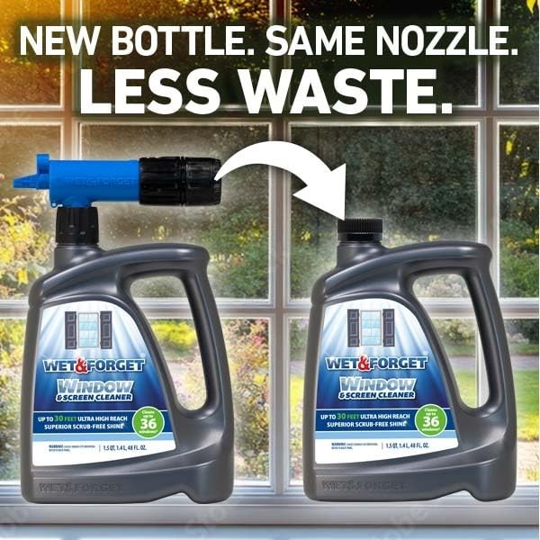 Outdoor Window & Screen Cleaner Spray with Hose Attachment – No Scrubbing, 48oz