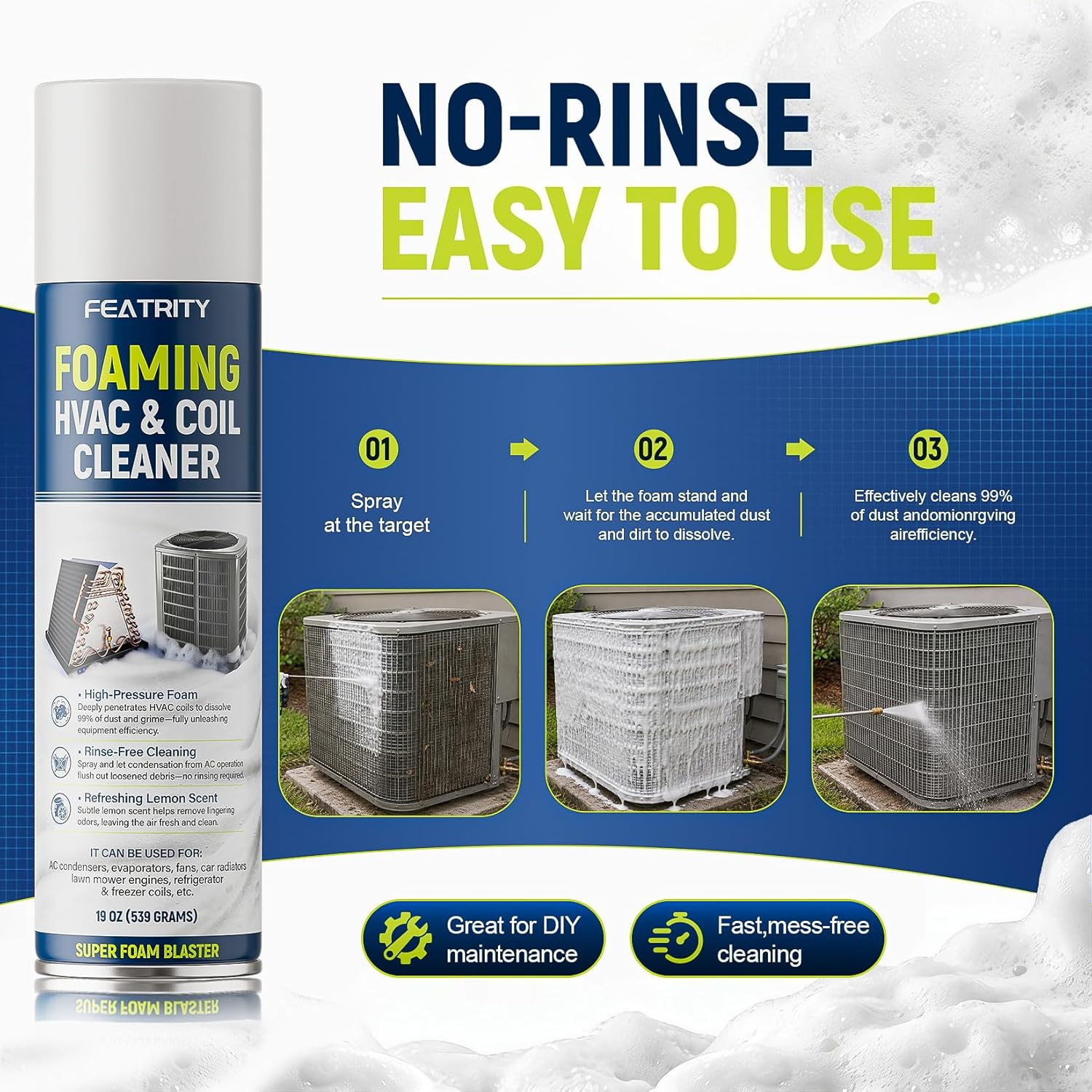 Foaming AC Coil Cleaner: Deep-Penetrating No-Rinse Foam Cleaning Designed for Ho