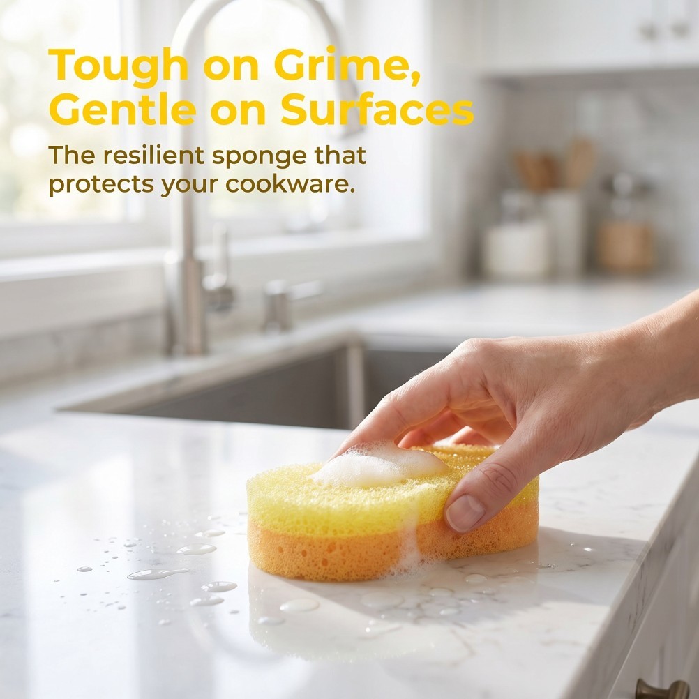 8Pcs Soft Reusable Sponge Replacement Heads for Dish Wand Yellow Scrubbing