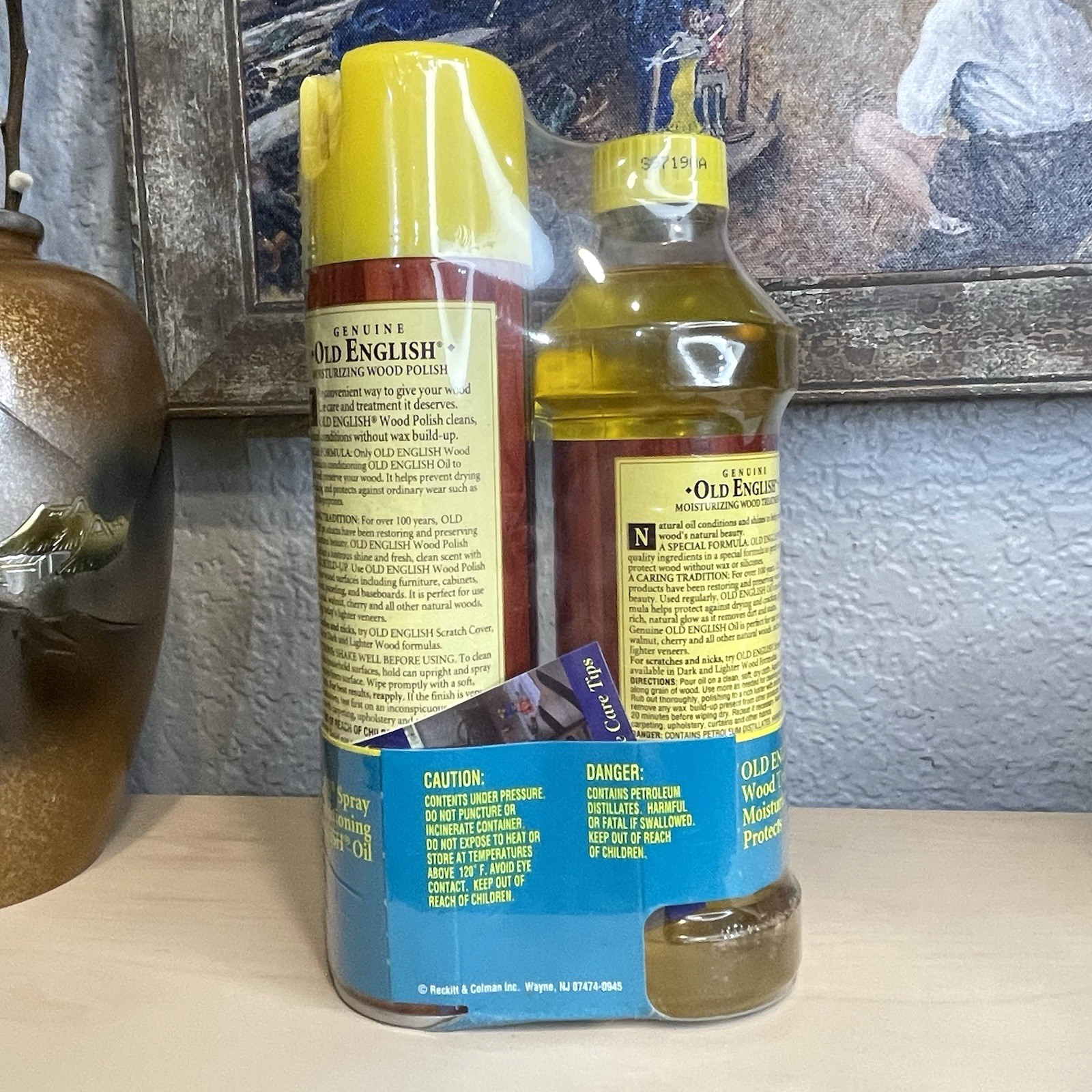 Vintage 1990s Old English Lemon Furniture Polish Aerosol Spray & Liquid Wood Oil