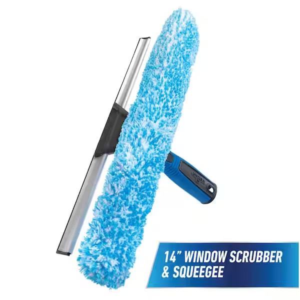 14 in Window Squeegee Scrubber 2-in-1 Glass Cleaner Tool Streak Free Combo