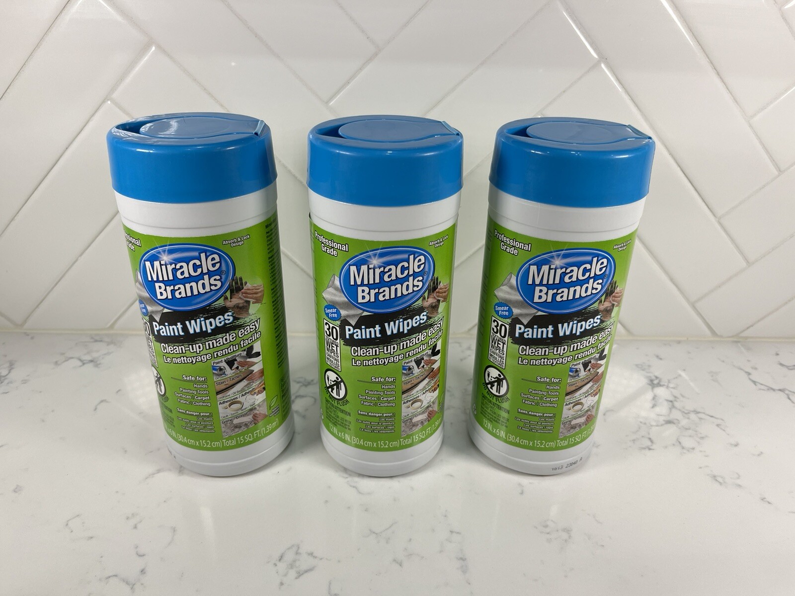 Lot of 3 Miracle Wipes for Paint Textured Wet Wipes 30 Ct- 12″ x 6″ Per Package