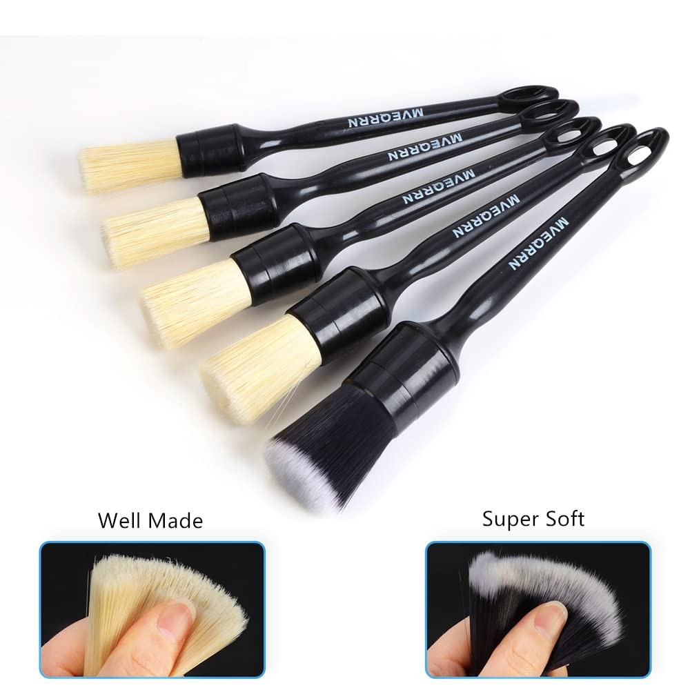 Ultra Soft Boar Hair Detailing Brush Set – 4 Premium Brushes for Car Cleaning