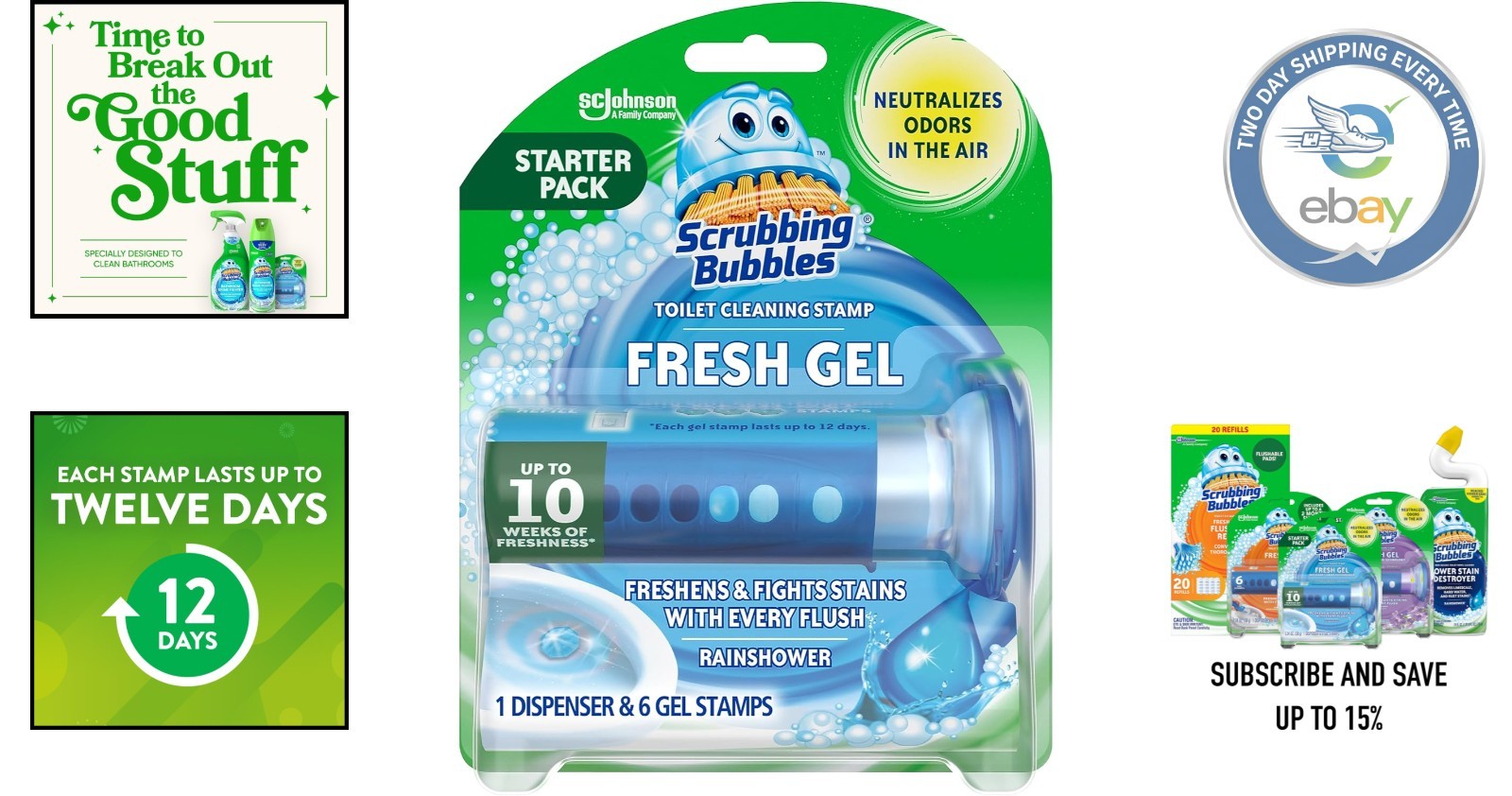 Scrubbing Bubbles Fresh Gel Toilet Bowl Cleaning Stamps for 12 Days of Freshness